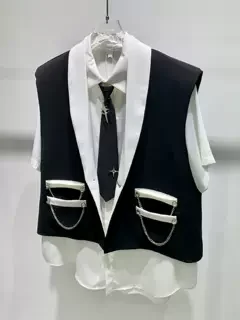 Mode trend ige männliche High-End Herren Anzug Weste 2024 Frühling Sommer neue lässige Strass Kette Blazer Westen lose ärmellose Tops