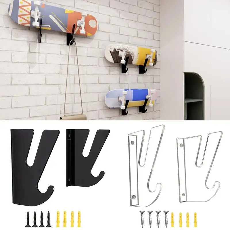 Skateboard Wall Mount Display Longboard Horizontal Wall Mounted Hooks Double Layer Display Rack With Hardware For Snowboards