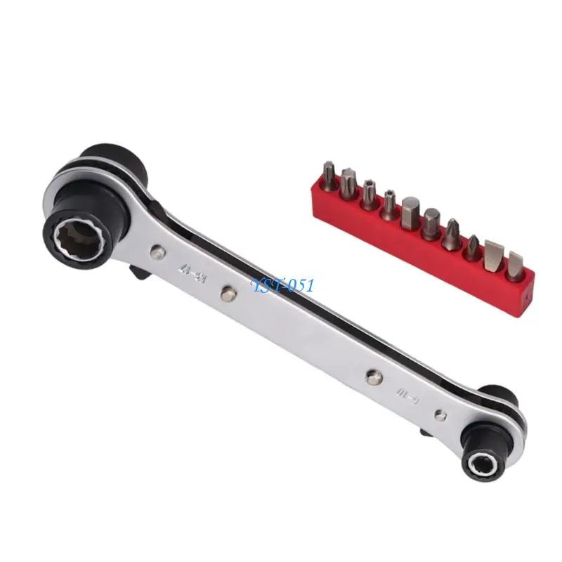 E15A Double Head Ratchet Spanner With Adjustable Drive Systems 4 Way Operation Multifunction Socket Design Carbon Steel