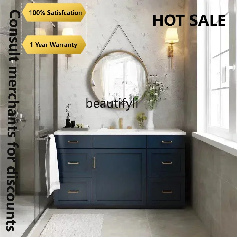 b67   Bathroom Cabinet Combination Solid Wood Floor Bathroom Cabinet Wash Basin Cabinet Holding Basin Nordic Washstand