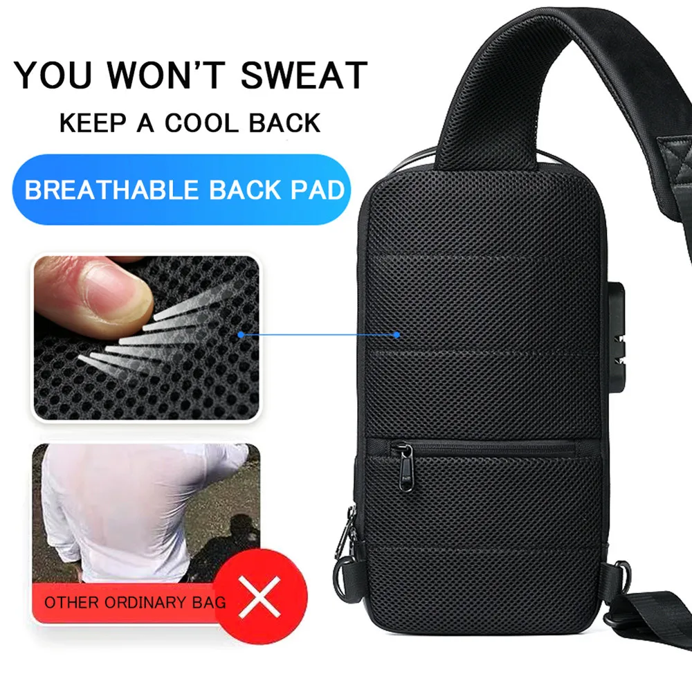 Men's Waterproof USB Oxford Crossbody Bag Anti-theft Shoulder Sling Bag Multifunction Short Travel Messenger Chest Pack For Male