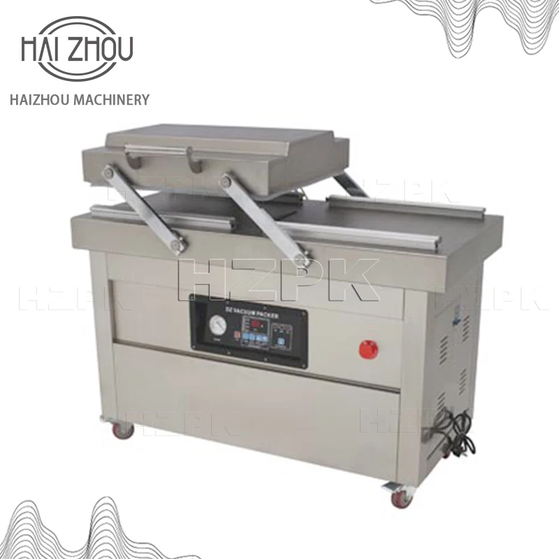 HAIZHOU Dual-Chamber Commercial Vacuum Sealer - Practical Machine for Meat, Seafood, and Dry Goods Packaging DZ-4002SB