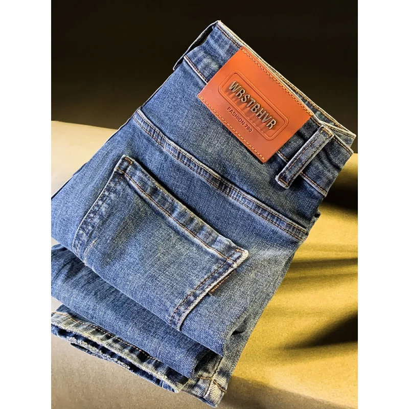 Высококачественные модные осенние джинсы в корейском стиле для мужчин с модными эластичными, приталенными, небольшими ногами, повседневными и универсальными мужскими брюками.