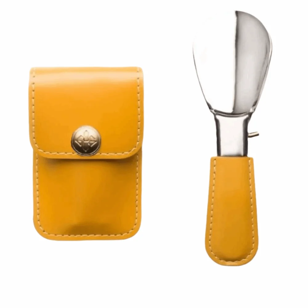 

Кожаный складной рожок для обуви для пожилых людей с ручкой из ПУ, из нержавеющей стали, однотонный, миниатюрный, в виде сумки