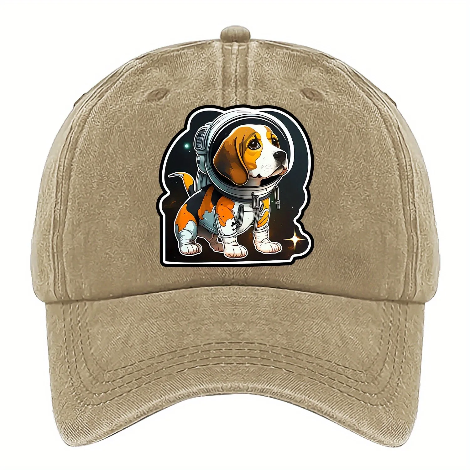 Beagle Astronaut Print Washed Baseball Cap Unisex Adjustable Cotton Cap for All Seasons