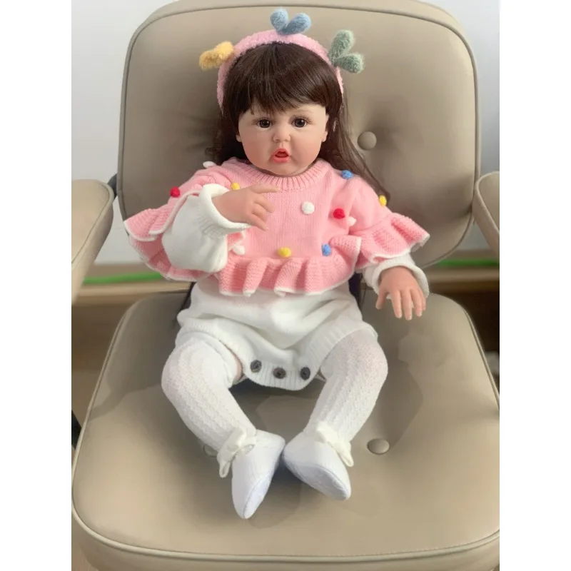 실물 같은 Reborn Baby 인형 천 바디 소프트 실리콘 60cm 소녀 비닐 공주 Bebe, 생일 선물 드레스