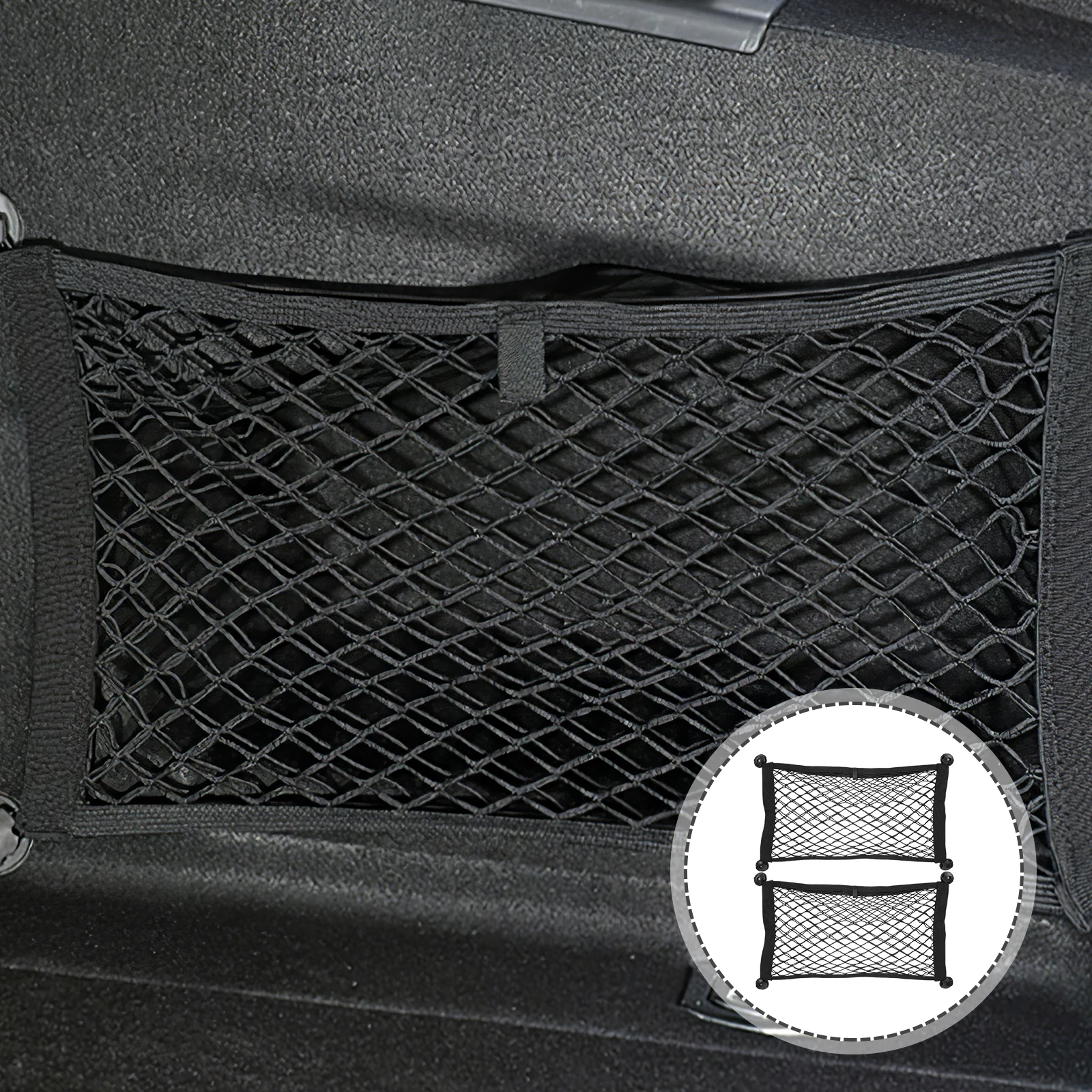 

2pcs Car Trunk Organizer Net Small Cargo Storage Pockets For Car Rear Backseat With Hooks Durable Space Saving Foldable Cargo