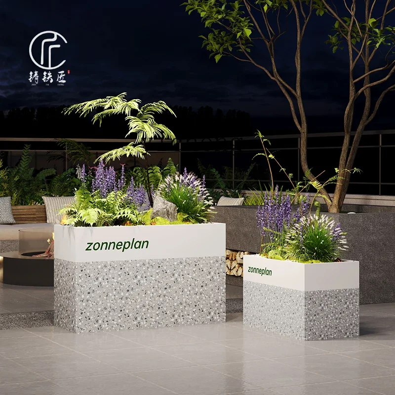 outdoor imitation terrao flower box combination galvanized sheet stainless steel restaurant milk tea shop outer