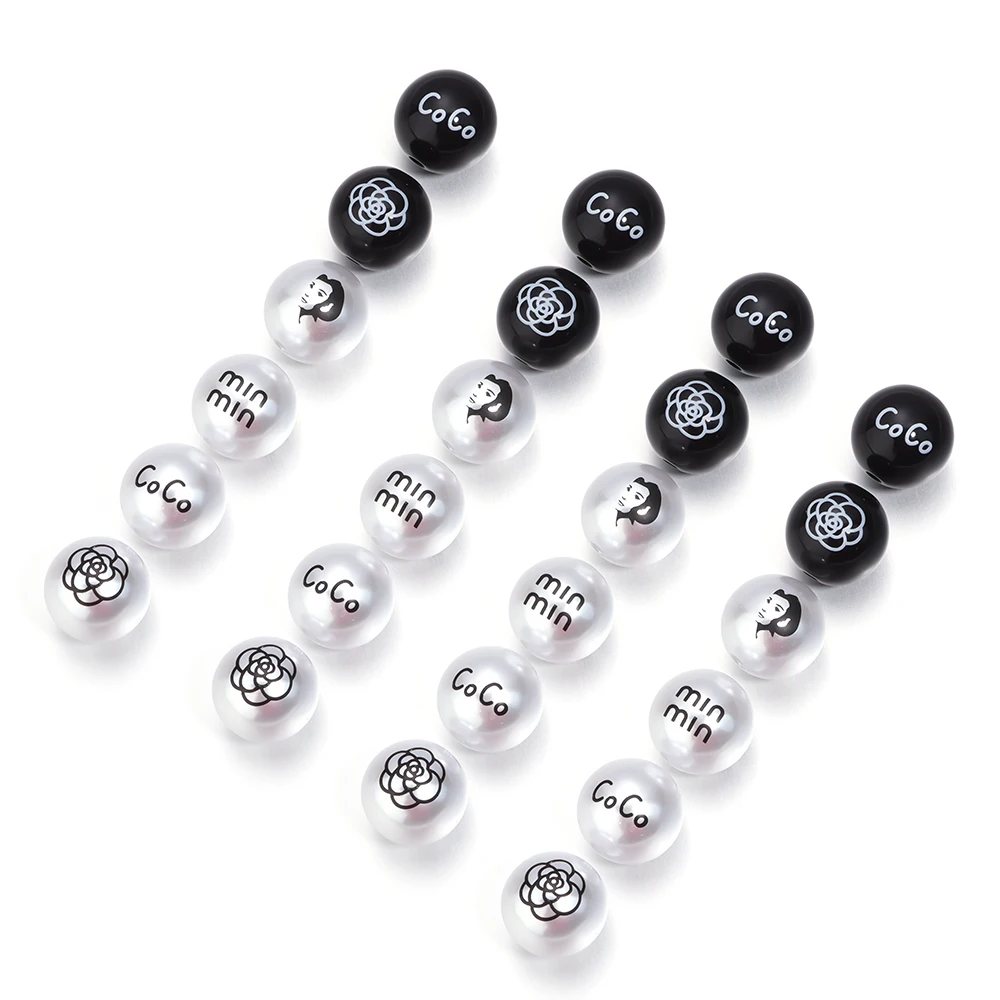 10Pcs Printed Acrylic Beads Pearl Imitation Color Loose Spacer Bead for DIY Bracelets Earrings Jewelry Making Accessories