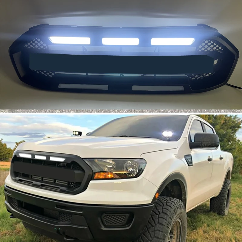 

Modified LED Raptor Style Car Grill For RANGER 2019 2020 2021 T8 PX3 XL XL XLS XLT LIMITED Front Bumper Mesh Cover Racing Grille