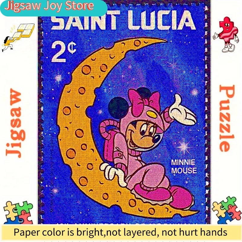 500/Disney  DIY Paper Puzzle, Minnie Astronaut Moon Theme, Thickened White Card Material, Suitable for Interactive Puzzles, Ed