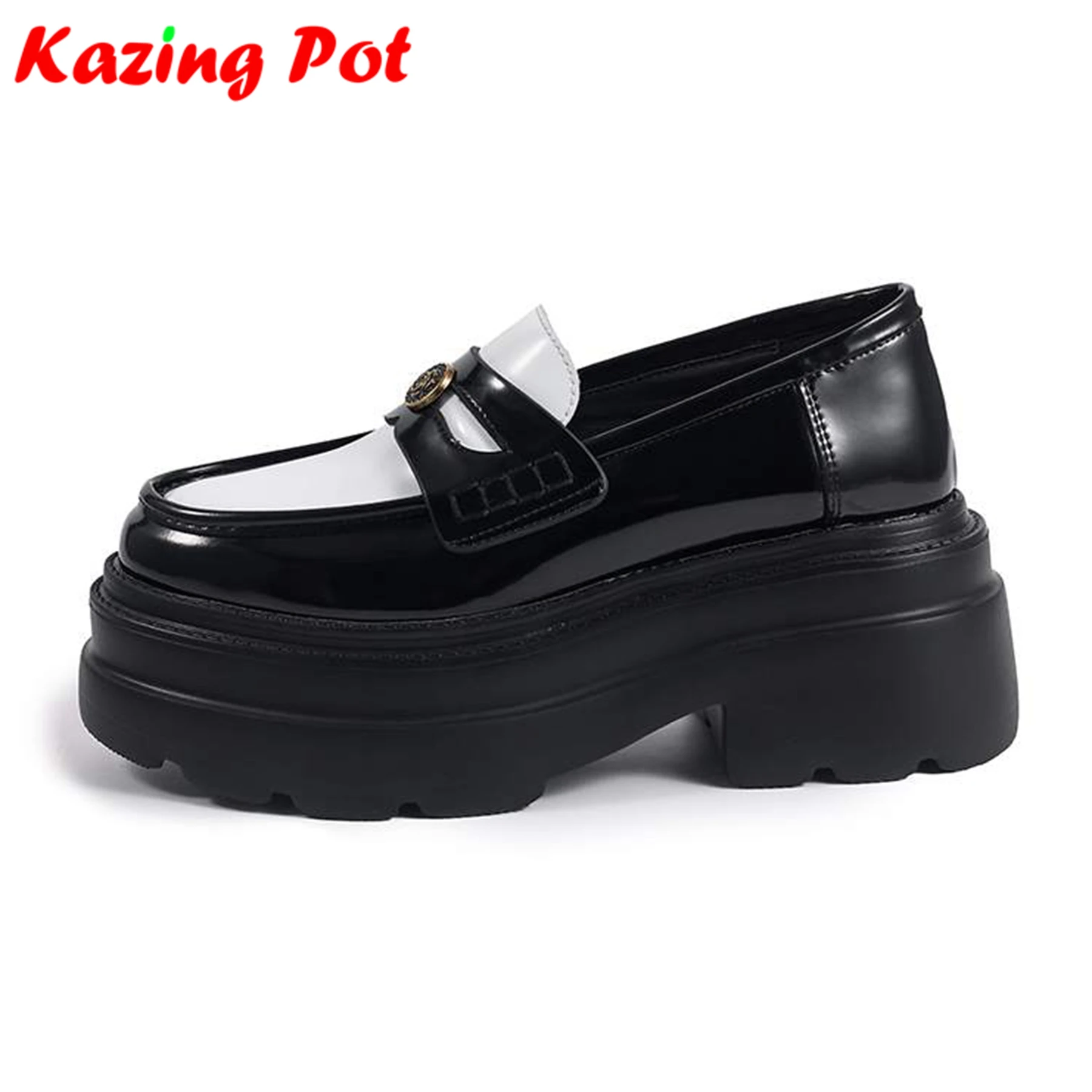 

Krazing Pot Cow Leather Round Toe Waterproof High Heels Modern Summer Shoes Mixed Color British School Platform Sexy Women Pumps