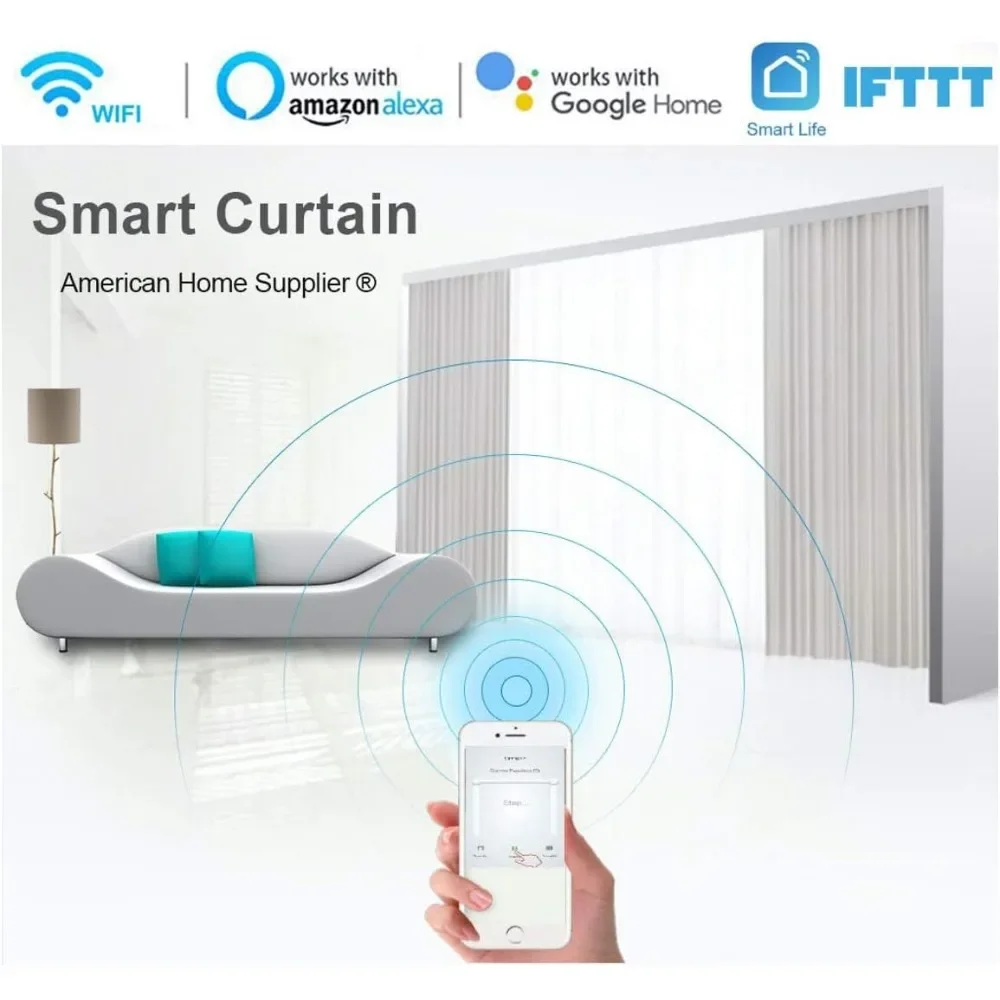 Smart Curtain Rod, Automatic Curtain, Compatible with Alexa, Google Home, Smart Life App, Customizable Length (6.5 ft)