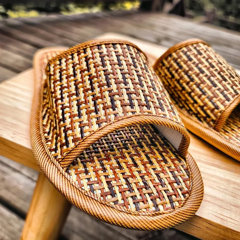 

Value for Money Indoor Bamboo Rattan Woven Couple Slippers Comfortable All Seasons Lightweight Summer Footwear Home Slippers