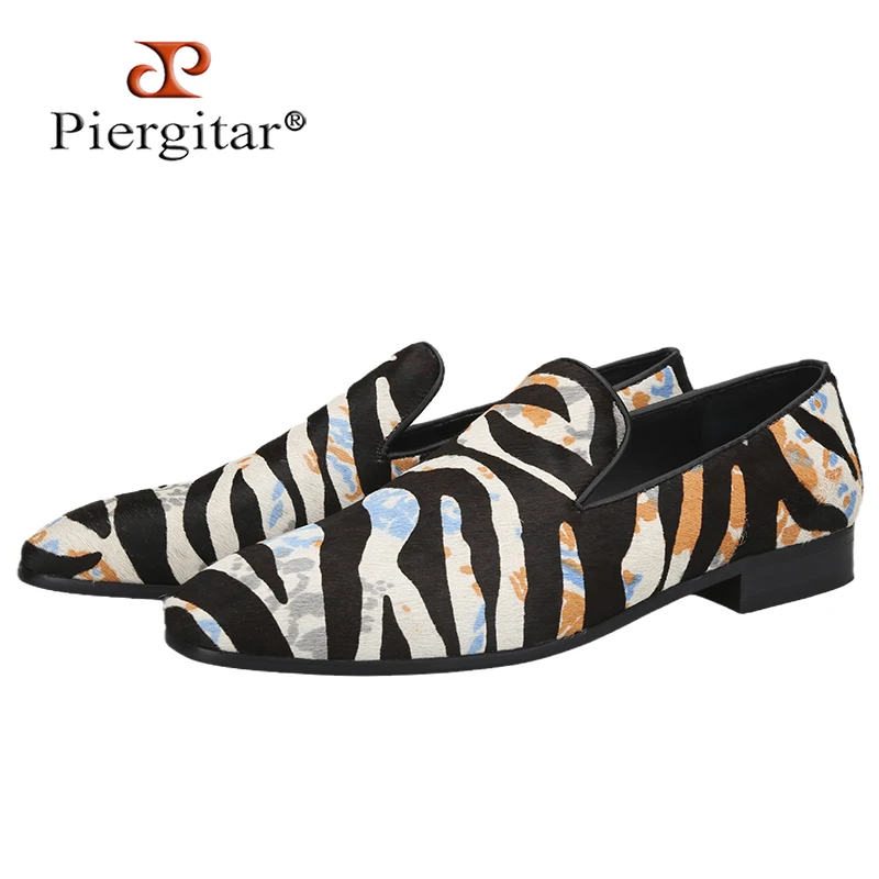 Piergitar 2025 Luxury Horsehair With White Tiger Pattern Men's Loafers Handcrafted Moccasins Breathable Leather Insole Plus Size