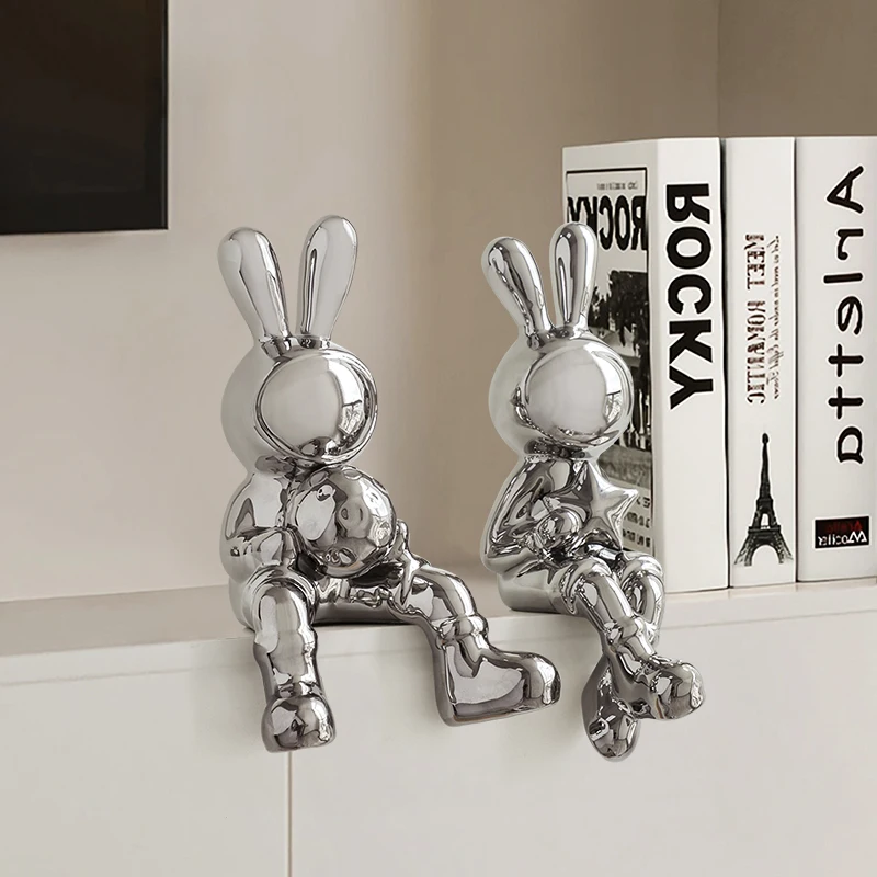 Electroplating Rabbit set of 2pcs Sculpture for Home Decor office desk Decoration Living Room Decor Animal Statue 2023 Rabbit