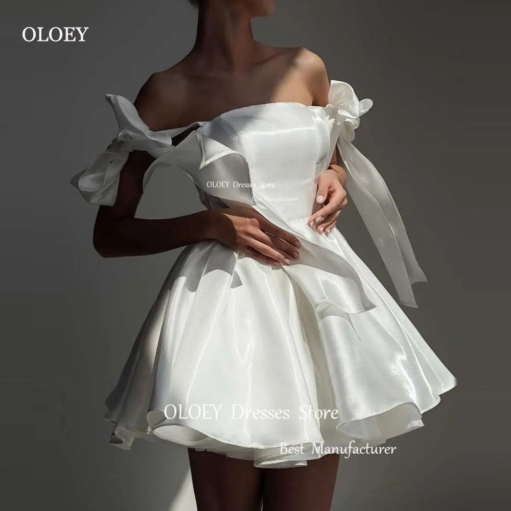 OLOEY abiti da sposa corti in raso di seta cinghie regolabili Mini abiti da sposa Robe de marige Prom Dress Summer Robe de mariage