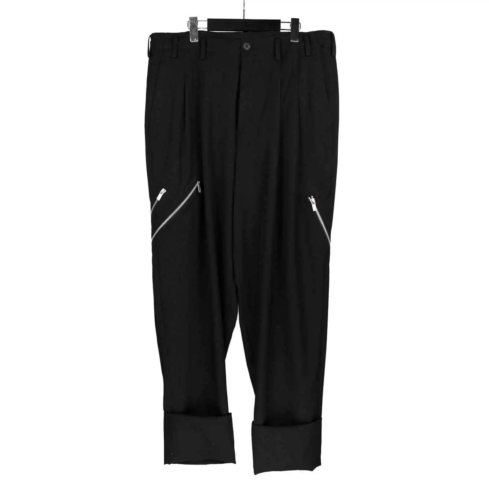 

TOP-YAMAMOTO японский оригинальный дизайн темно-нишевые черные свободные шерстяные повседневные брюки на молнии длинные брюки