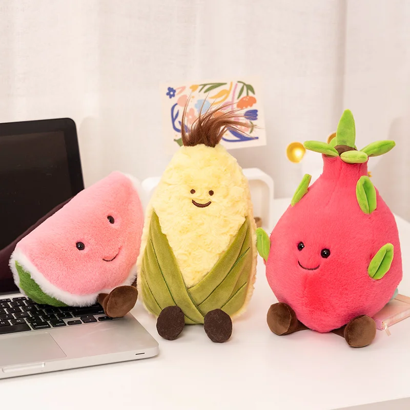 Creative Cartoon Smile Fruit Plush Toys Soft Fluffy Lifelike Corn Pitaya Watermelon Toys Funny Game Props Cute Gift To Children