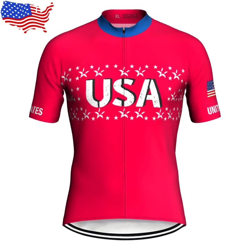 

Cycling Jersey USA Flag Bike Shirt American Bicycle Red Clothes Cyclist Wear United States Motocross Outdoor Mountain Road Cool