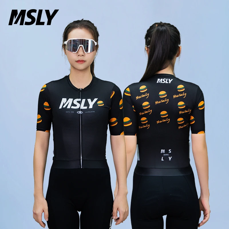 Maillot de cyclisme MSLY 2026 pour homme, unisexe, manches courtes, motif graffiti hamburger, haut de gamme pour vélo de route