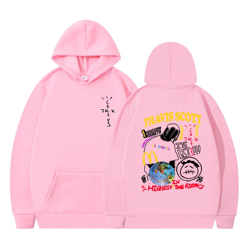 سترة بقلنسوة ماركة ترافيس سكوت كاكتوس جاك للرجال تتميز بأسلوب أمريكي وعالي الشارع