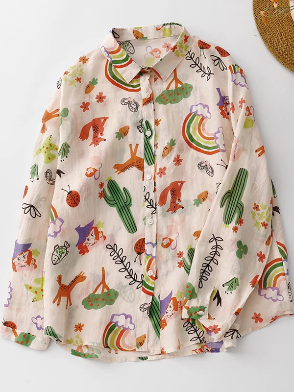 Retro Japanische Cartoon Print frauen irt Sommer Faion Lose Dünne Sonnenschutz Strickjacke Top Kragen Lange Sve