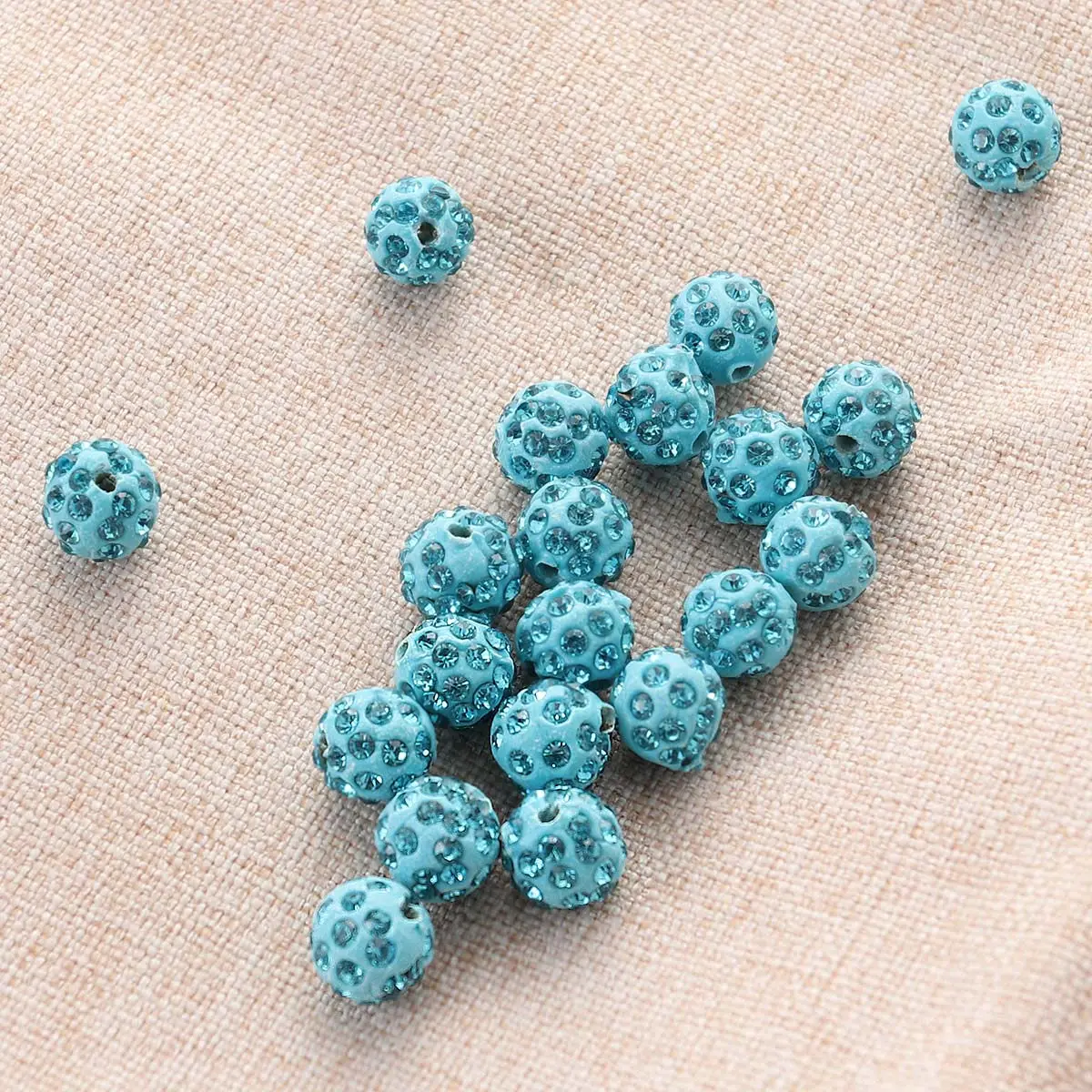 20Pcs 10Mm Lake Blue Round Straight Hole Drilling Balls Pave Beads Premium Czech Crystal Rhinestone Spacer Beads for Luxury