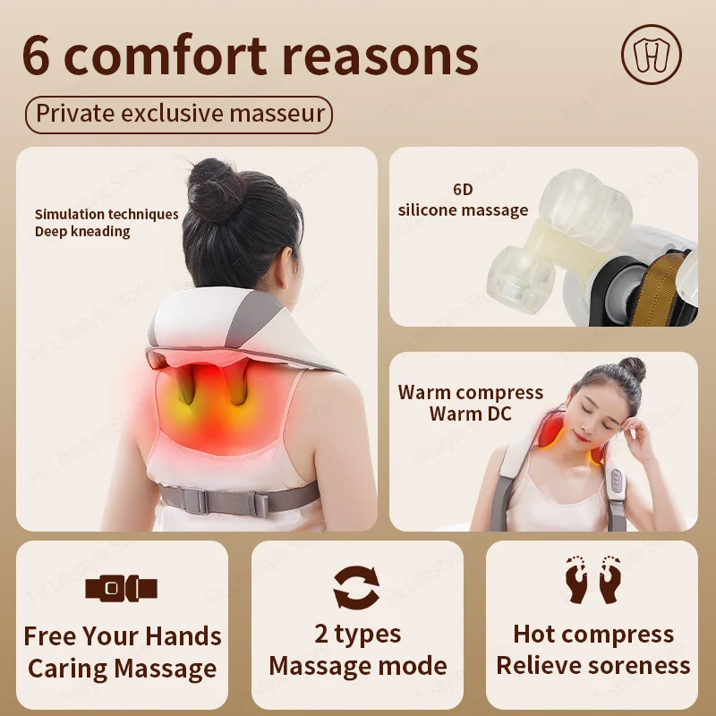 Electric Neck Back Massager Heat Shoulder Leg Kneading Massage Relax Pillow Neck Strecher Health Care Massage Machine PainRelief