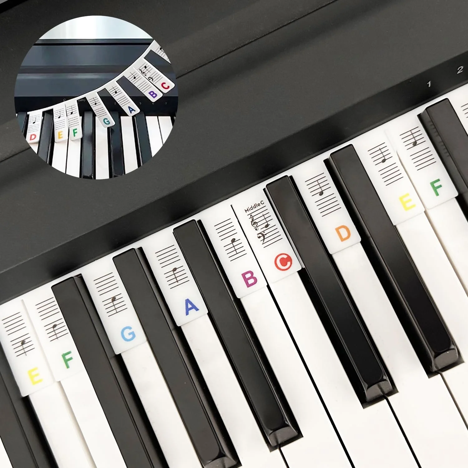88-Key Piano Keyboard Note Labels Reusable Silicone Removable Piano Notes Guide with Box for Beginners