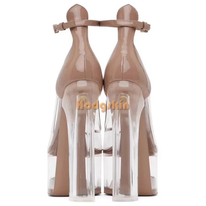Sexy Clear Crystal High Heel Sandals Pointed Toe Platform Buckle Ankle Straps Square Heeled 2024 Women Outdoor Party Dress Shoes