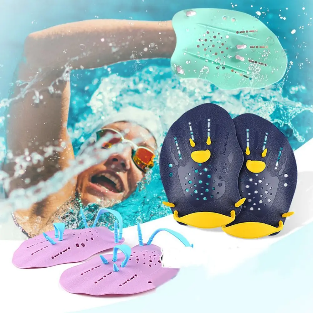 

1pair Professional Swimming Hands Flippers Silicone Wear-resistant Hand Fins Flippers Adjustable Swim Hand Paddles Water Sports