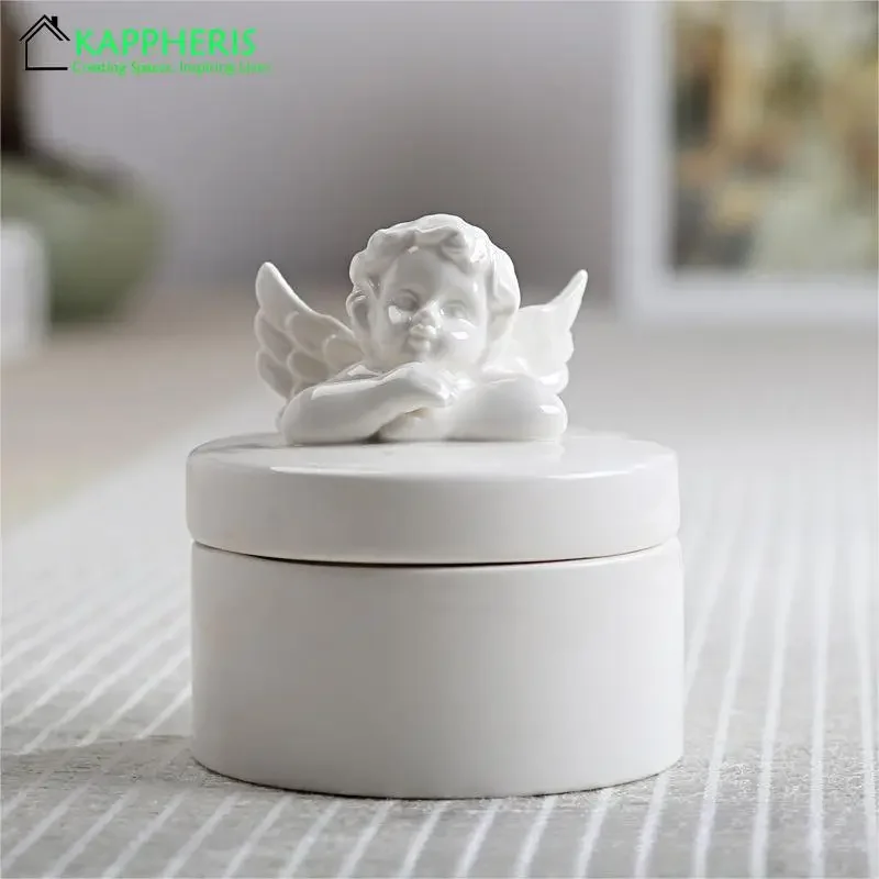 European Candle Jars with Lids Wholesale Ceramic White Empty Candle Jar Vessels Little Angle Tea Coffee Sugar Storage Jars