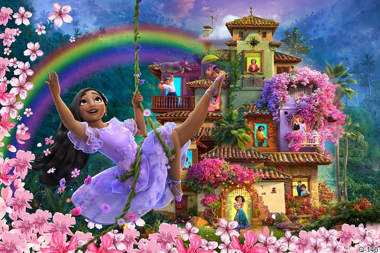 ディズニーのencanto Mirabel写真の背景女の子の幸せな誕生日パーティーの装飾ビニールの写真スタジオの小道具の背景