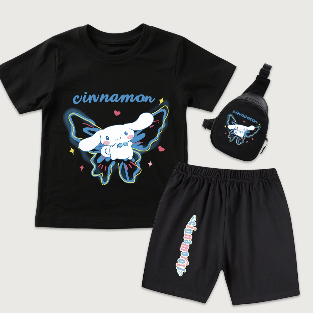 

Детская хлопковая футболка с принтом Cinnamoroll Butterfly Wings Dream, шорты, мини-сумка на грудь, комплект из 3 предметов для мальчиков и девочек, повседневная летняя одежда