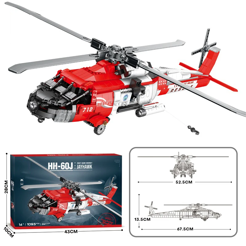 1093 pçs HH-60J preto falcão helicóptero blocos de construção militar atairo helicóptero clássico modelo tijolos brinquedos crianças presentes do feriado
