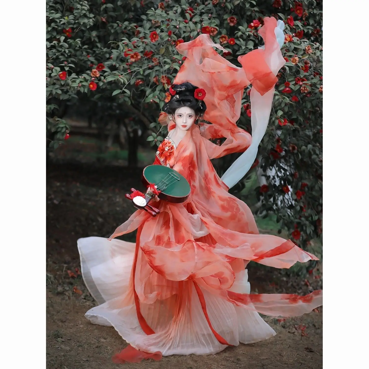 

Chinese Hanfu Chasing Fish Tang Style Qi-chest Hezi Skirt Petal Ripped Big Sleeve Red Koi Super Fairy Han Cosplay Costumes 2026