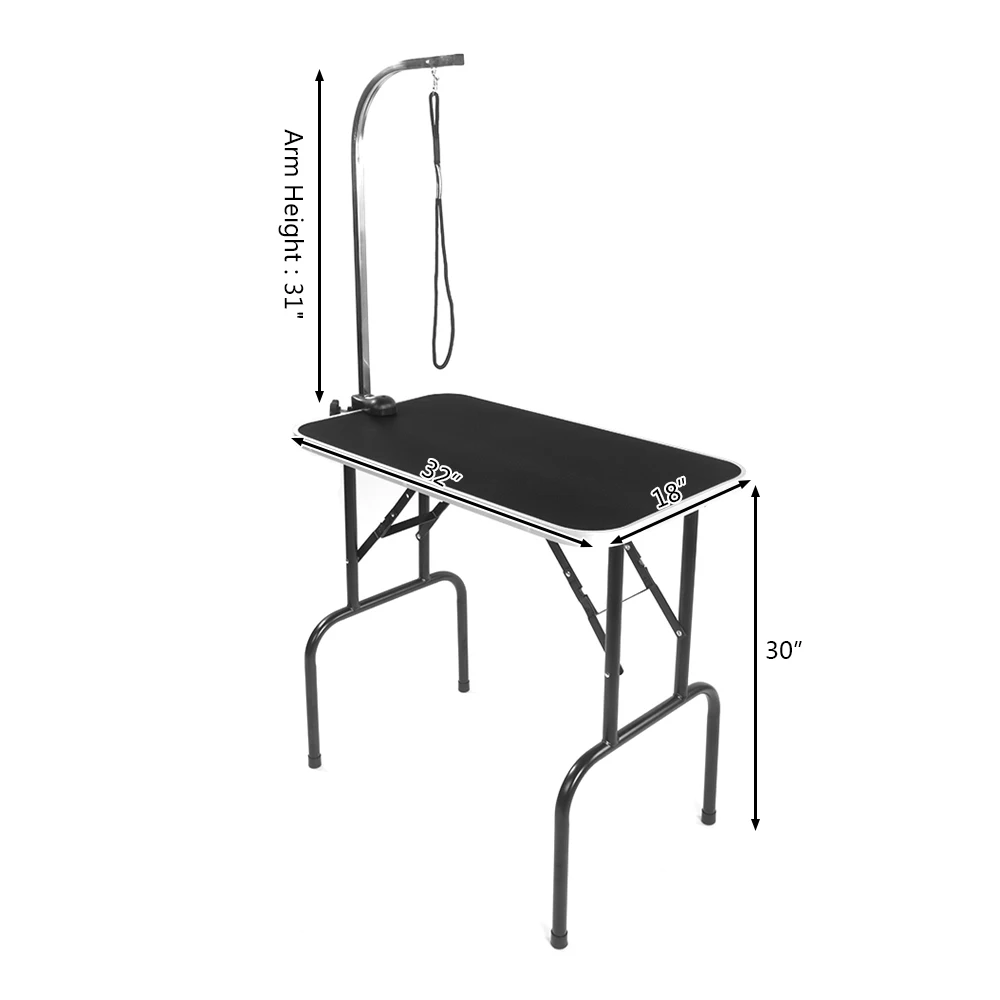 Foldable Cat and Dog Pet Grooming Table with Adjustable Arm 32x18x30Inch Black[US-Stock]