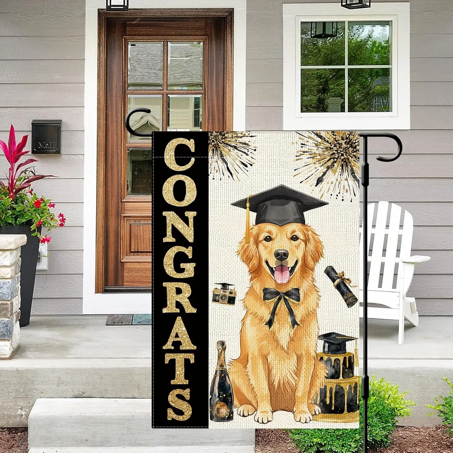 DLZDN Congrats Grad Golden Retriever Dog Garden Flag 12×18 Inch Double Side Vertical Burlap Farmhouse Yard Sign Class Of 202 jjp