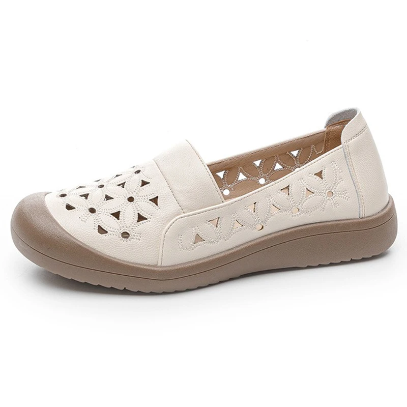 

Women‘s Hollow Out Genuine Leather Loafers Slip On Casual Shoes Summer Breathable Mother Sandals Plus Size 35-41