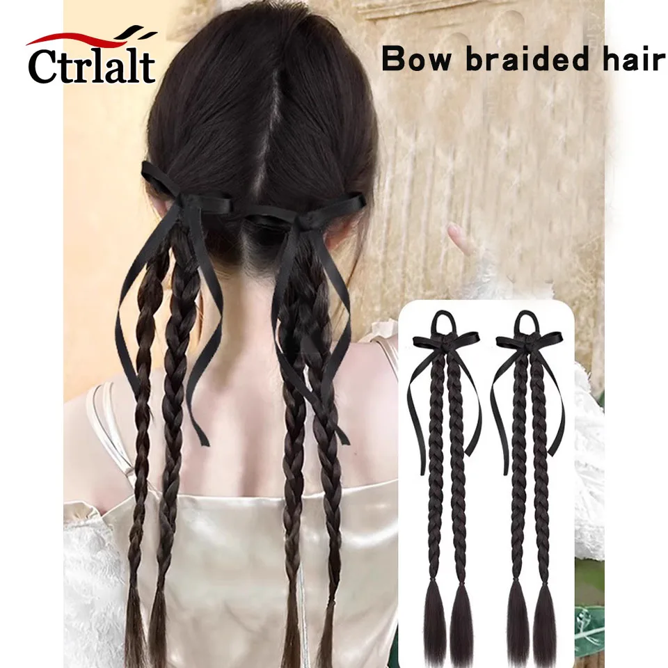 

﻿ 18 Inch Rubber Band Bow Long Braid Ponytail Ponytail with Double Twist Long Braid Hair Accessories Ponytail Wig for Women