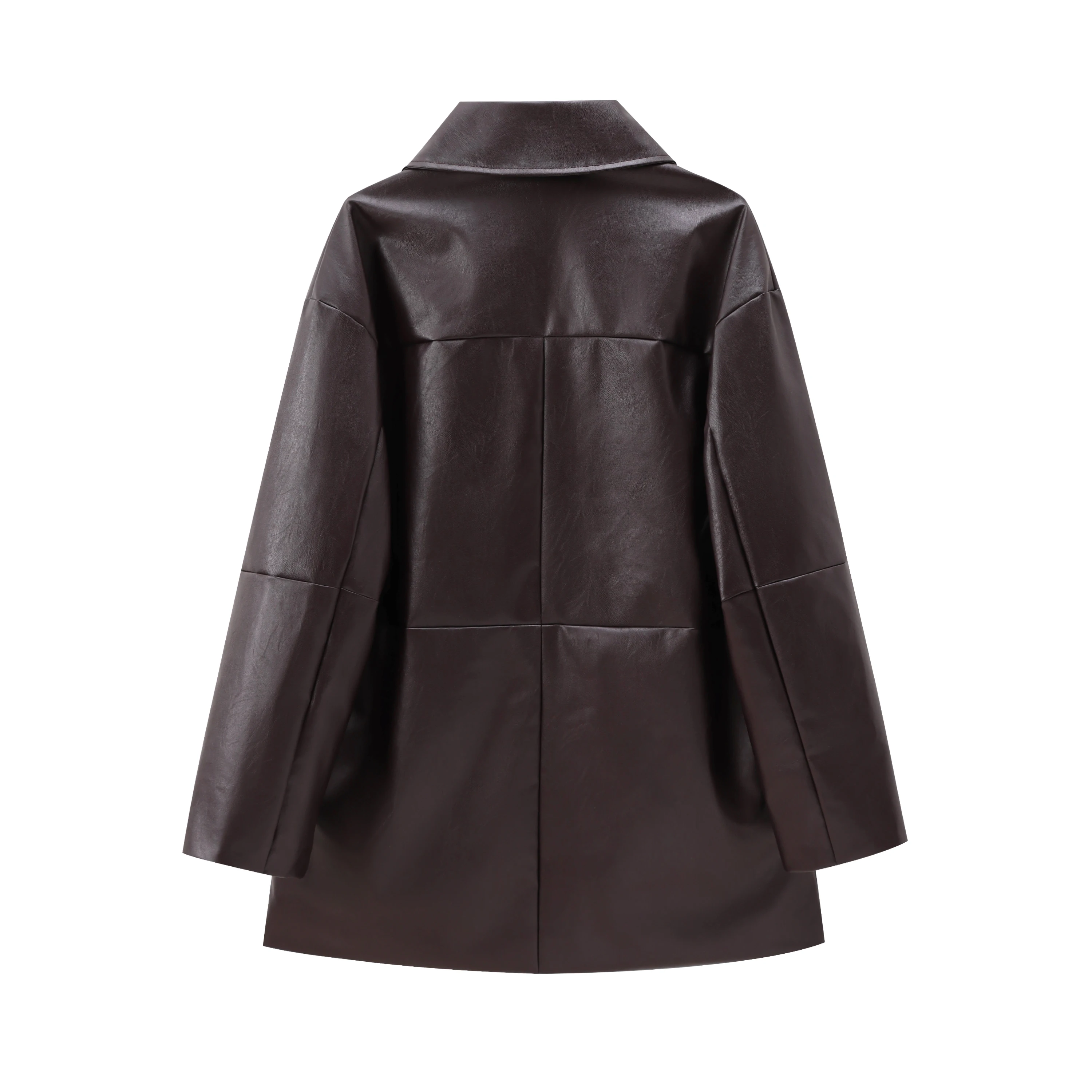 เสื้อโค้ทหนังเทียมทรงยาวแฟชั่นใหม่สไตล์สตรีทสำหรับฤดูใบไม้ร่วง  ผ้าโพลีเอสเตอร์อเนกประสงค์สำหรับวัยรุ่นหญิง