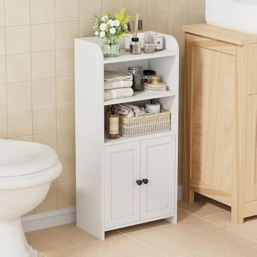 

Compact Freestanding Bathroom Cabinet with 2 Doors and Shelves, White, Ideal for Small Spaces and Laundry Rooms