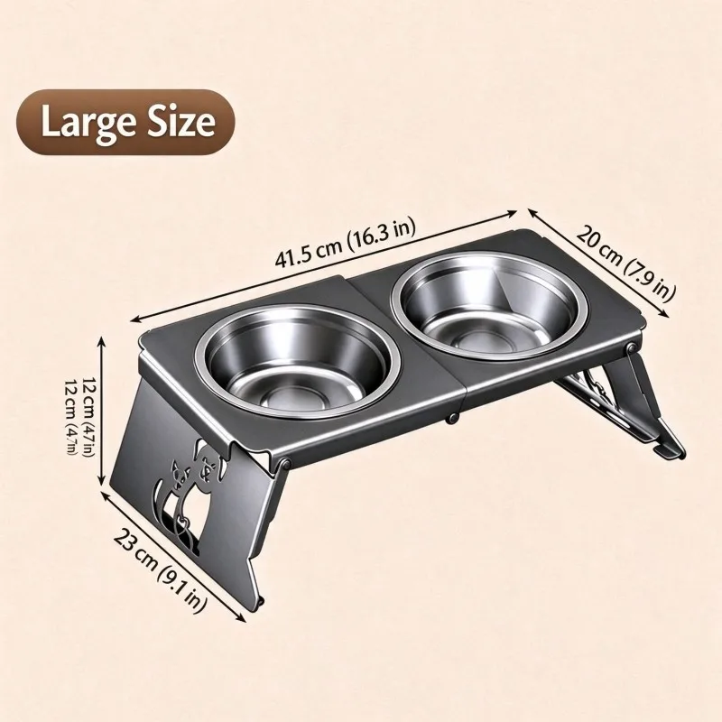 Collapsible Elevated Pet Feeding Station (with Removable Metal Bowls) — Ergonomically designed raised food and water bowl stand for cats and dogs; non-slip and tip-resistant; suitable for small to medium-sized pets. view 3