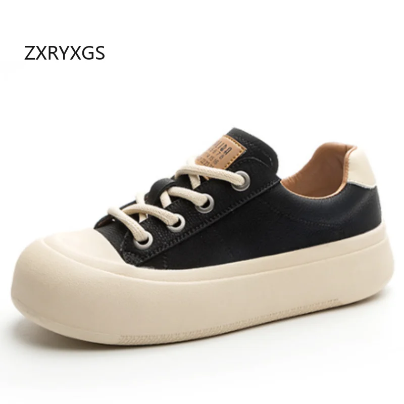 

ZXRYXGS 2025 новые модные кроссовки из натуральной кожи с круглым носком на шнуровке, весна-лето, обувь на платформе, женские повседневные кроссовки