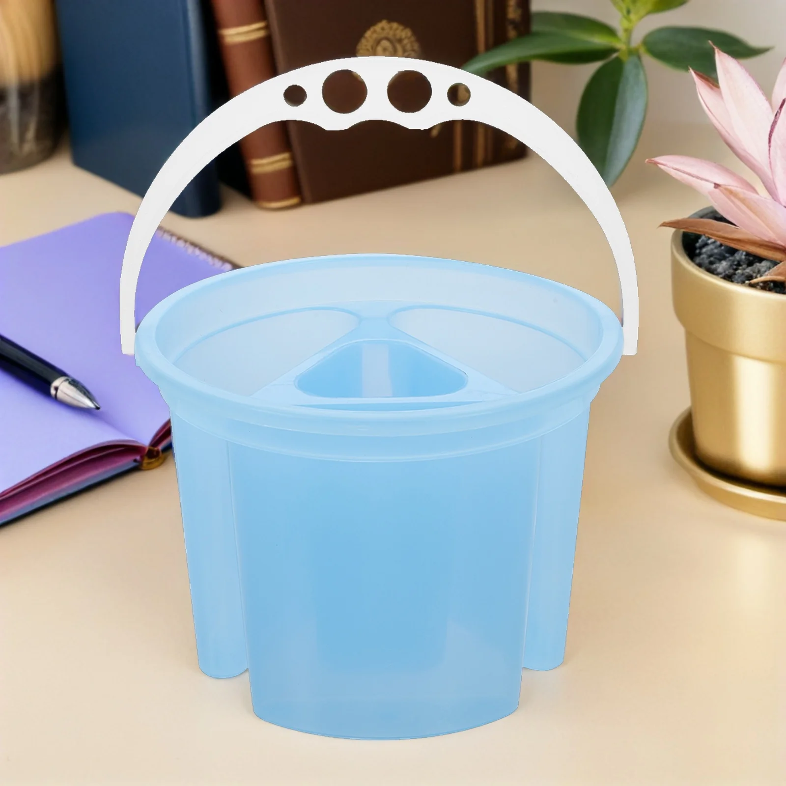 3pcs Plastic Paint Bucket Multicompartment Lightweight Portable Wide Mouth Brush Cleaning Container Stable Base For Watercolor