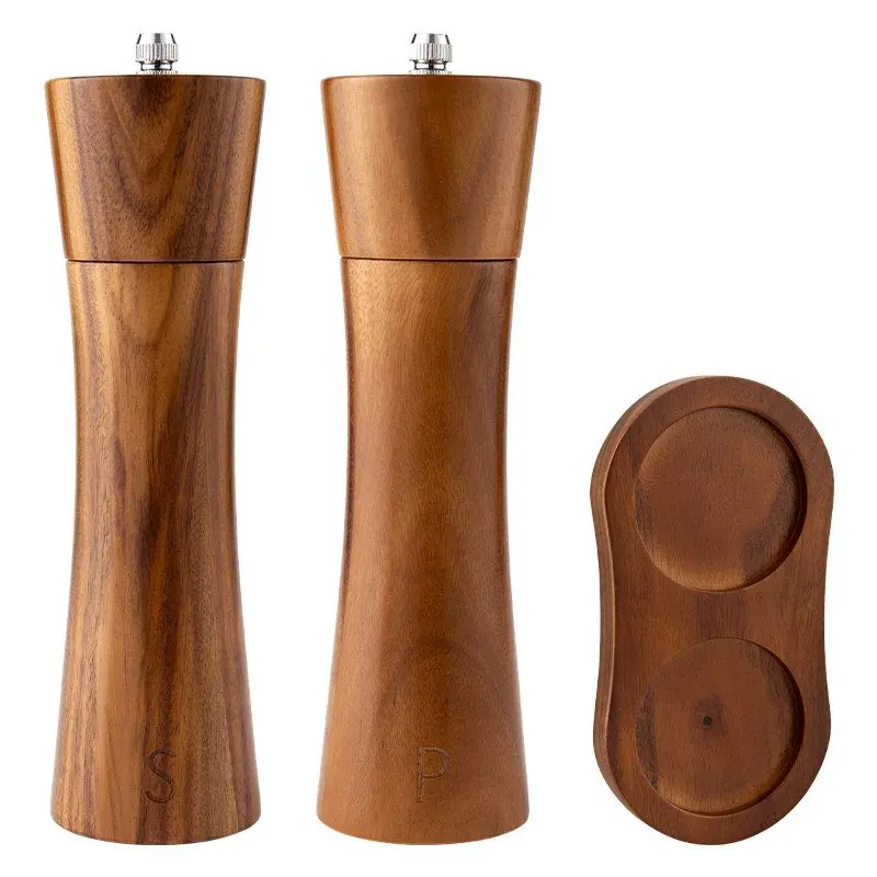 Manual Chili Pepper Mills Salt and Pepper Grinder Set Wooden Pepper and Salt Mill with Adjustable Coarseness for Home Cooks