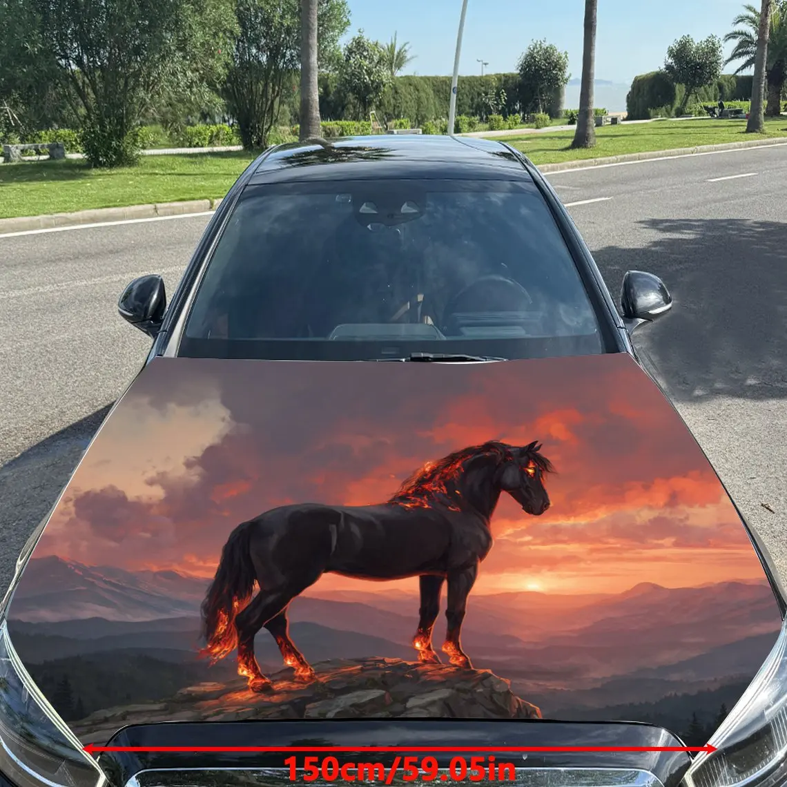 Brave War Horse Pattern car hood stickers, waterproof self-adhesive, scratch resistant, easy to stick, durable car PVC stickers,