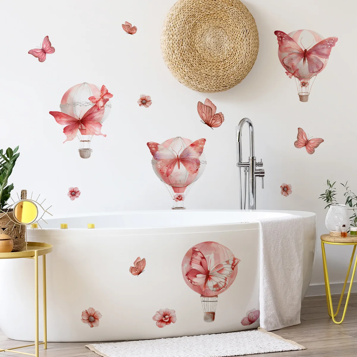 

Pink Hot Air Balloon Wall Decals - Removable Butterfly & Cloud Stickers for Dreamy Home & Shop Decor