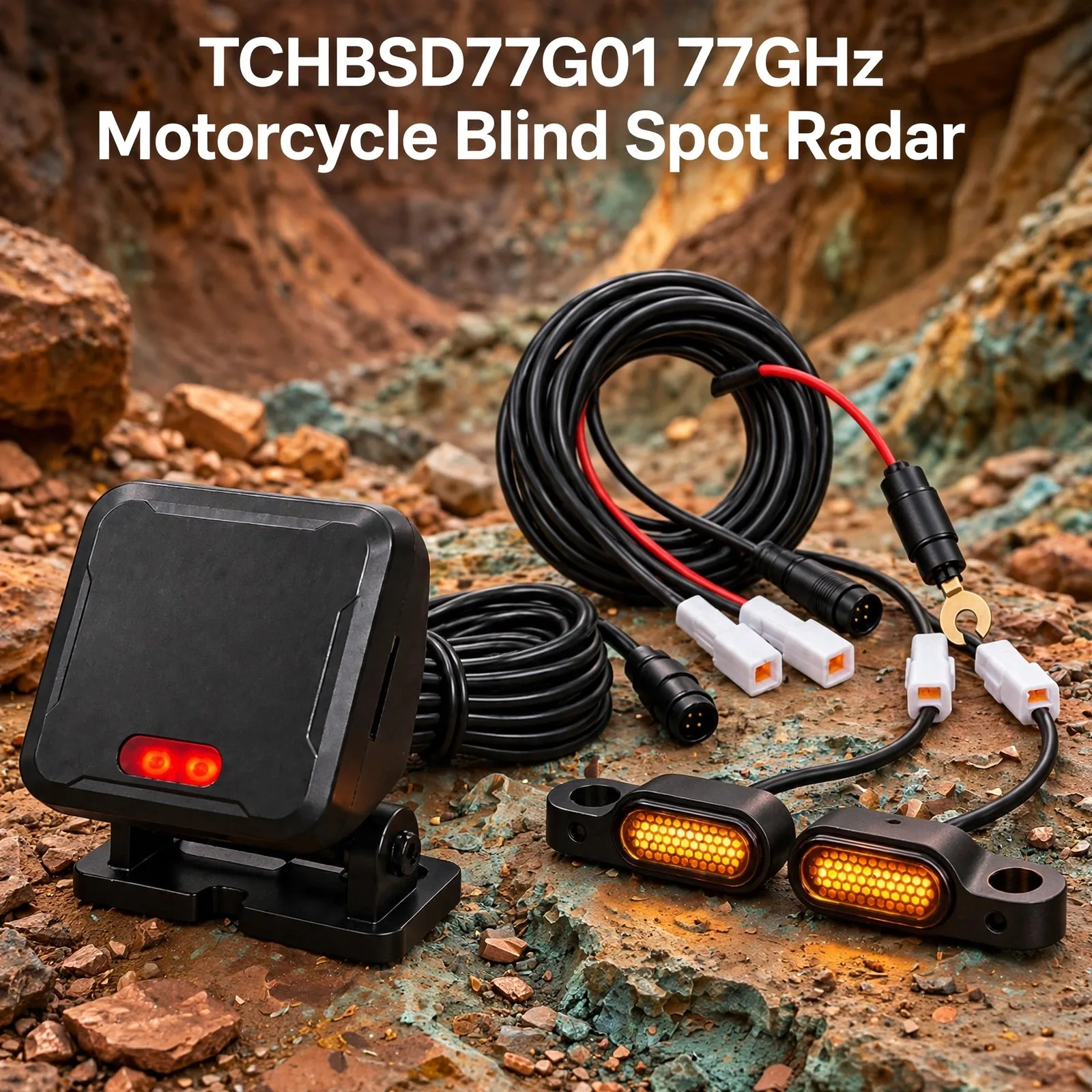 TCHBSD77G01 Copper Canyon Edition: 77GHz Millimeter-Wave Rear Radar for Motorcycles, Blind Spot + Lane Change Alerts, up to 70m